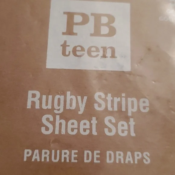 Pottery Barn xl twin Rugby Stripe Sheet Set. Gold/yellow  & Navy. New - Picture 2 of 6